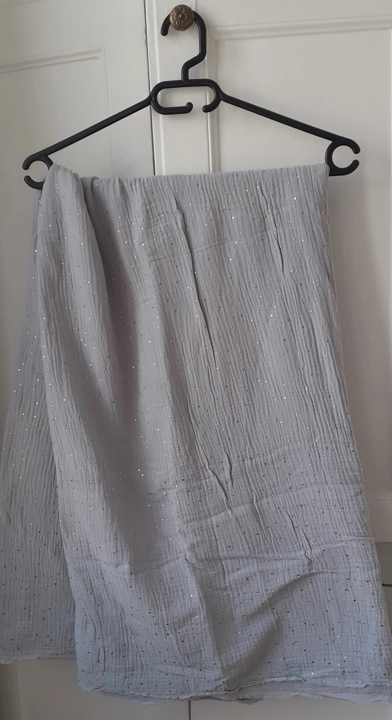 Tissu - Double gaze gris clair pois dorés – photo 2